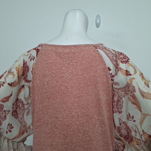 Tru Self Coquette Peach Cream Floral Ruffle Sleeves Twist Front Blouse Size XL - Picture 7 of 14